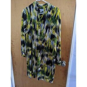 Shelby & Palmer Black Yellow Long Sleeve Gold Button Abstract Dress Size 14WP